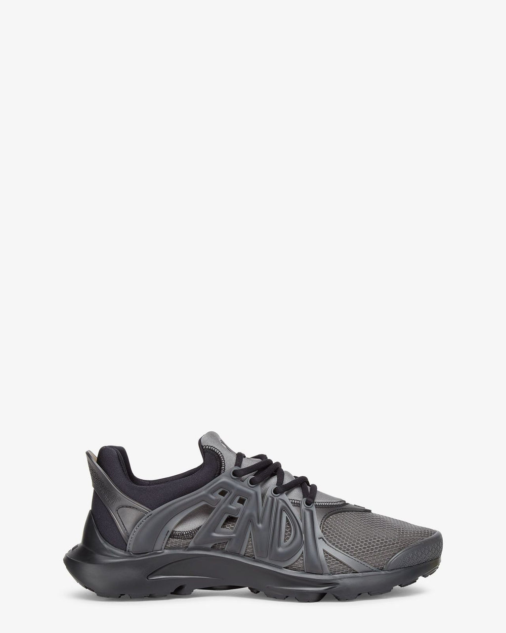 Fendi Flow Sneakers - Dark Grey Mesh & Black Sculpted Logo Cage