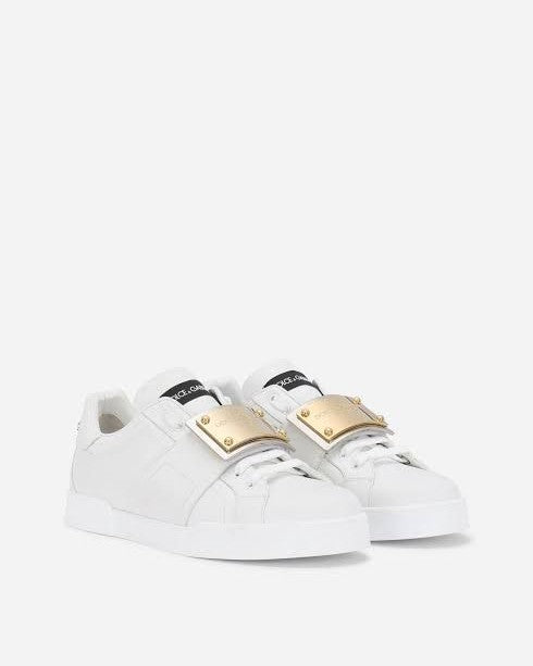 Dolce & Gabbana - Portofino Leather Sneakers with Gold Plaque
