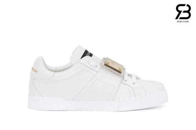 Dolce & Gabbana - Portofino Leather Sneakers with Gold Plaque