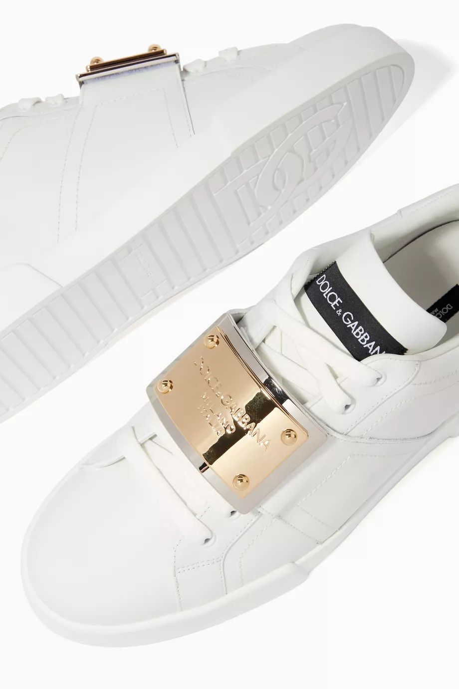 Dolce & Gabbana - Portofino Leather Sneakers with Gold Plaque