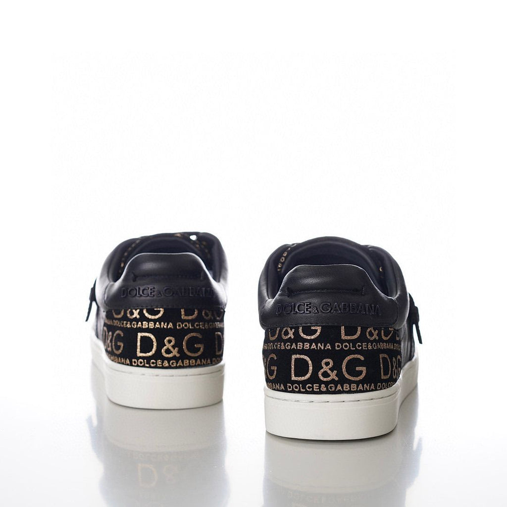 Dolce & Gabbana - Black Monogram Jacquard & Leather Sneakers with Buckle Strap