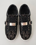 Dolce & Gabbana - Black Monogram Jacquard & Leather Sneakers with Buckle Strap