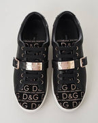 Dolce & Gabbana - Black Monogram Jacquard & Leather Sneakers with Buckle Strap