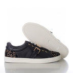 Dolce & Gabbana - Black Monogram Jacquard & Leather Sneakers with Buckle Strap