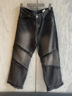 Fashion - Streetwear Relaxed Fit Black Denim Jeans with Frayed Seams