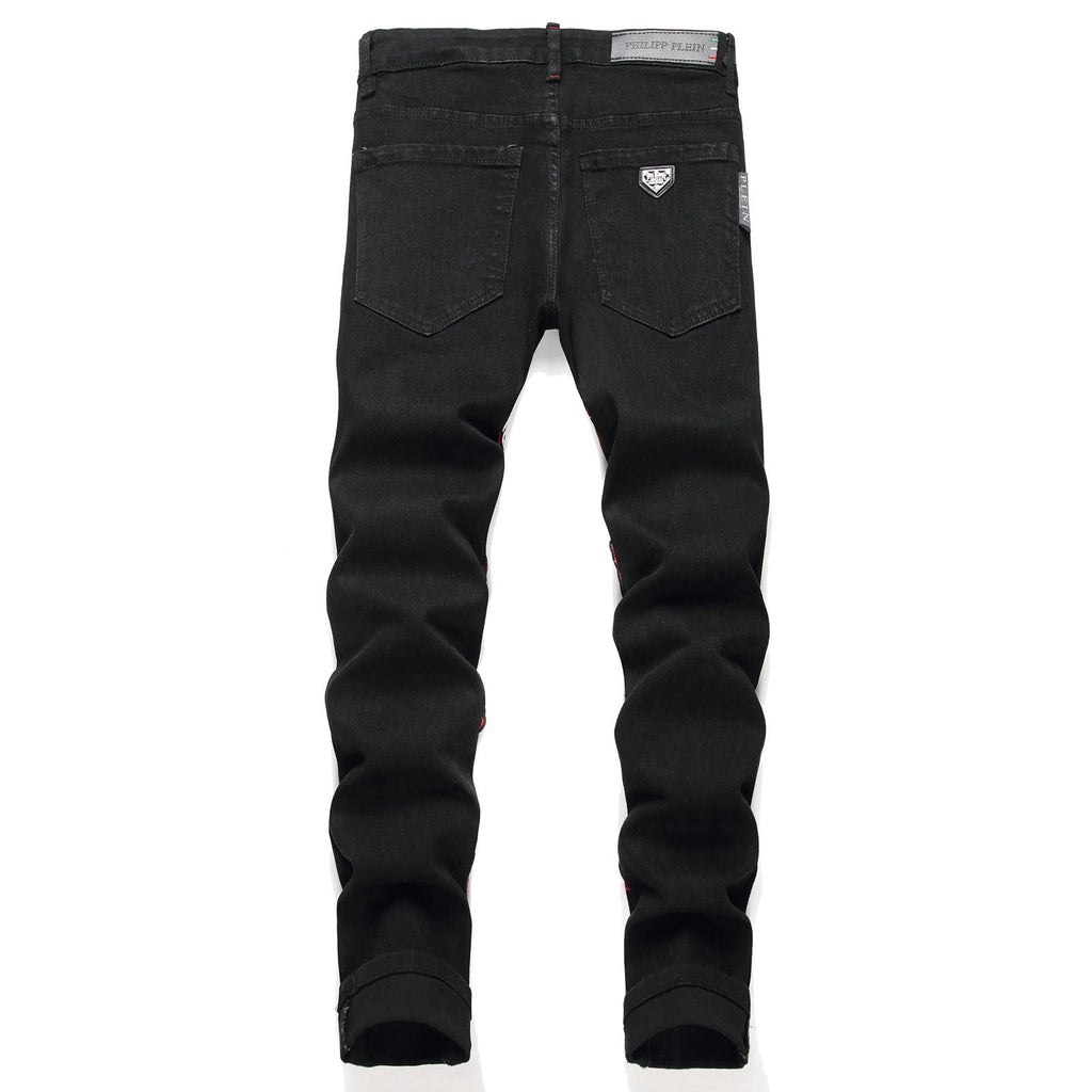 Philipp Plein - "Middle Finger" Skeleton Patch Distressed Jeans - Black