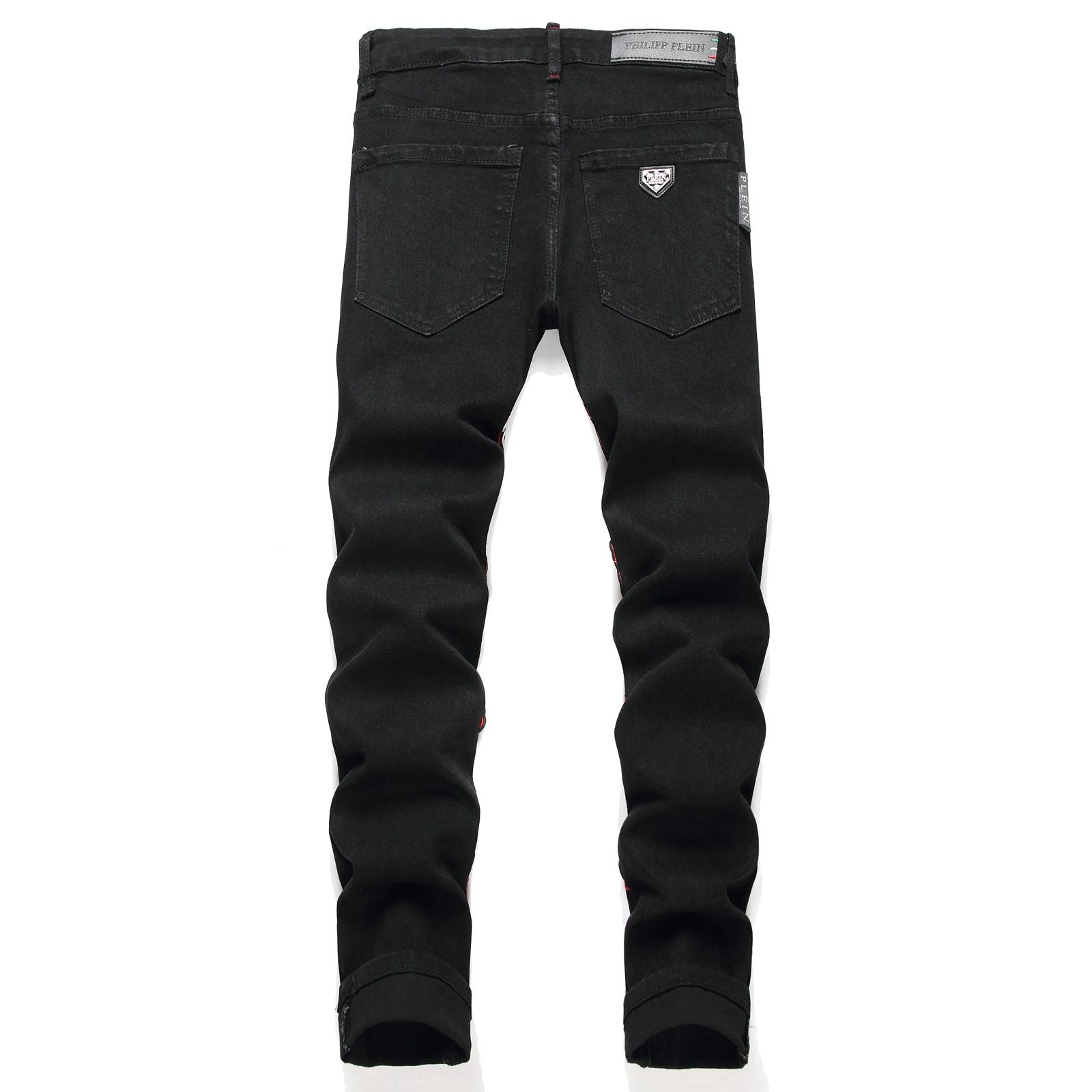 Philipp Plein - "Middle Finger" Skeleton Patch Distressed Jeans - Black