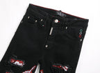 Philipp Plein - "Middle Finger" Skeleton Patch Distressed Jeans - Black