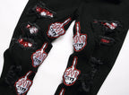 Philipp Plein - "Middle Finger" Skeleton Patch Distressed Jeans - Black