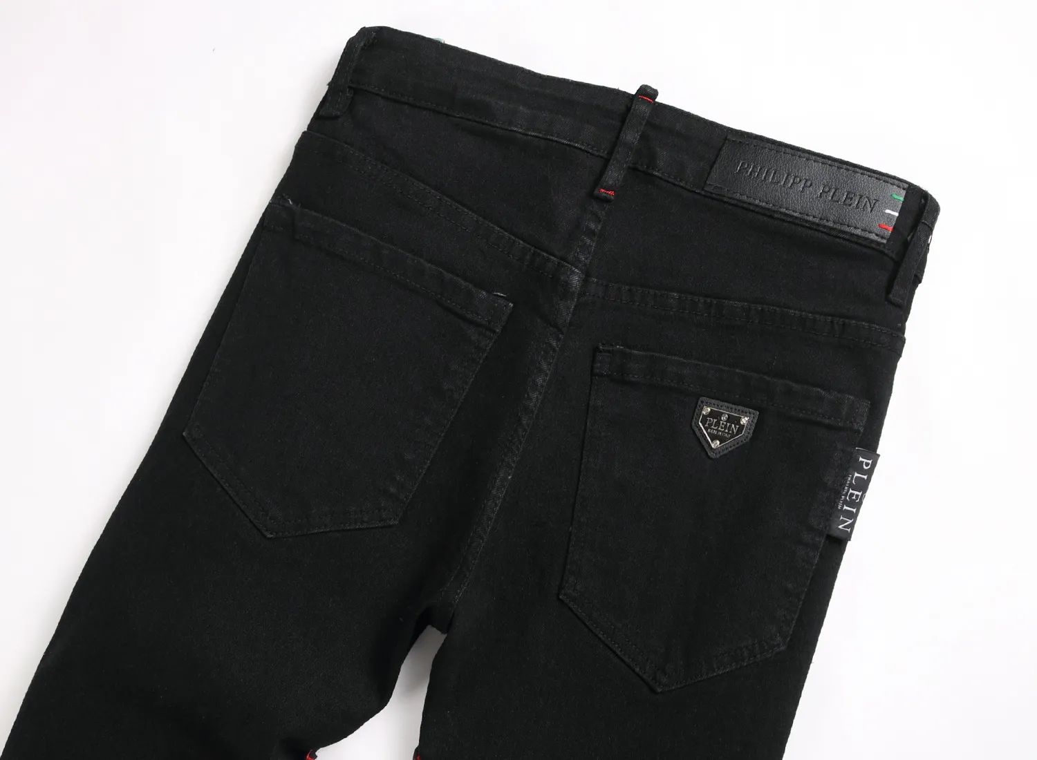 Philipp Plein - "Middle Finger" Skeleton Patch Distressed Jeans - Black