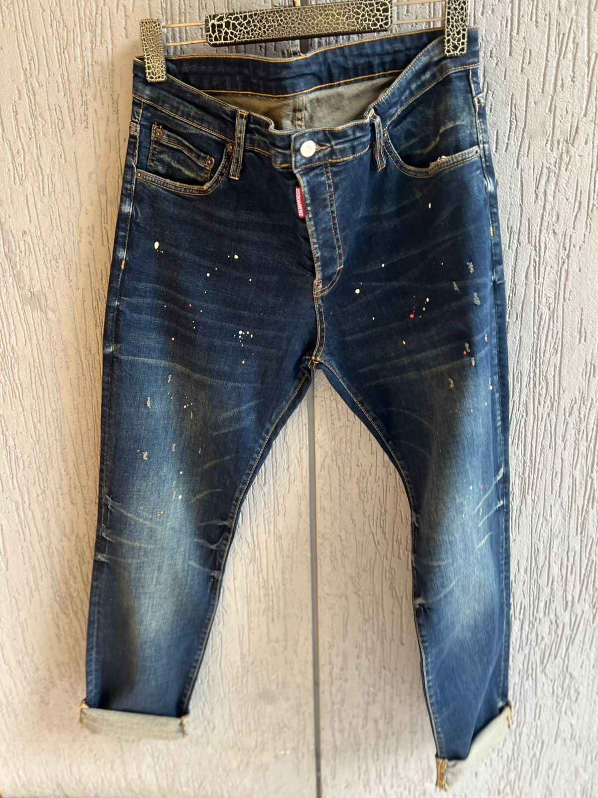 Dsquared2 - Paint-Splatter Distressed Slim Jeans | Dark Wash Denim