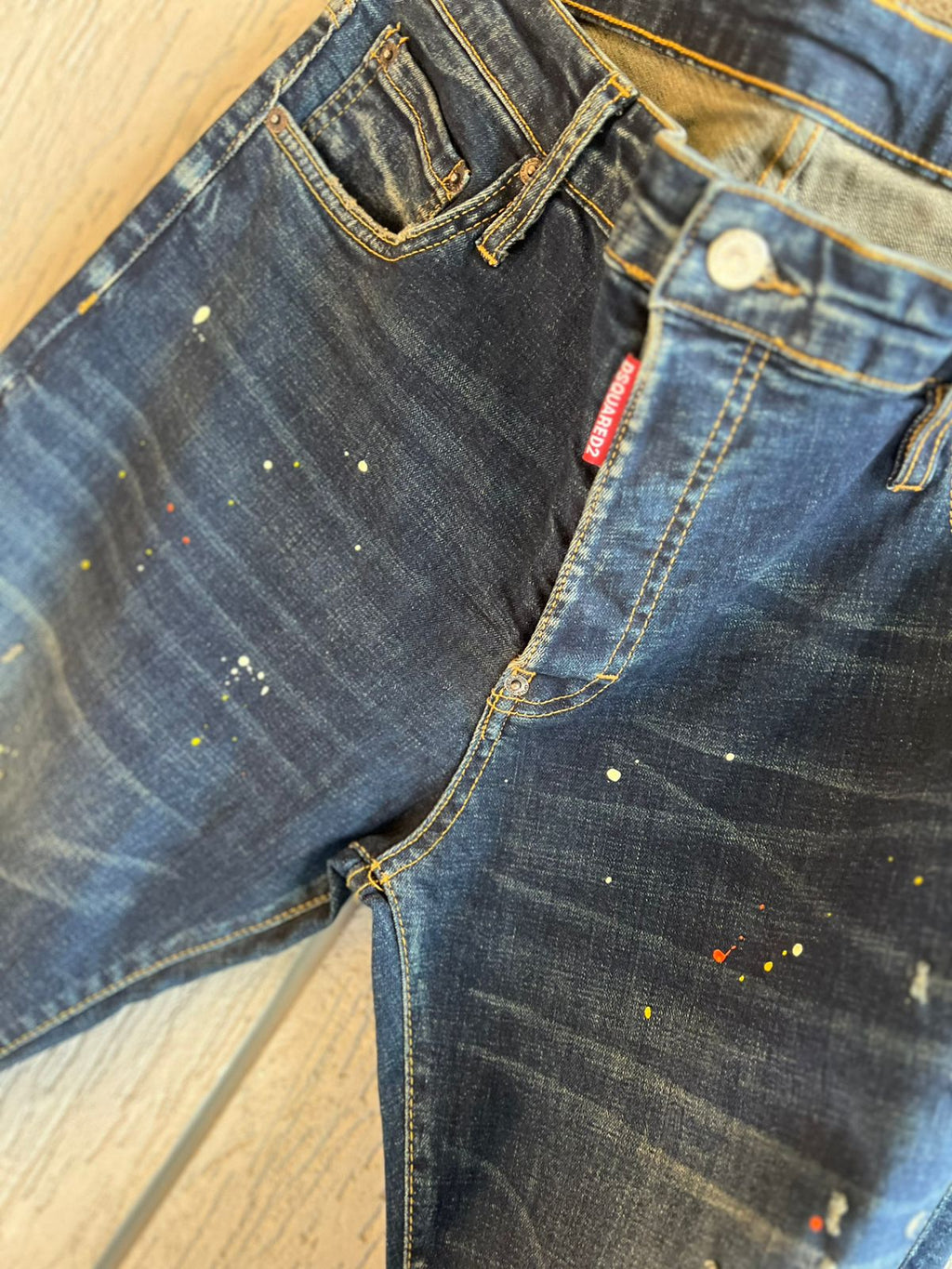 Dsquared2 - Paint-Splatter Distressed Slim Jeans | Dark Wash Denim