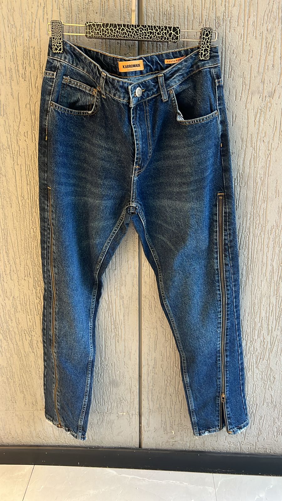 2Y Premium - Side-Zip Detail Slim Jeans | Mid-Blue Stone Wash