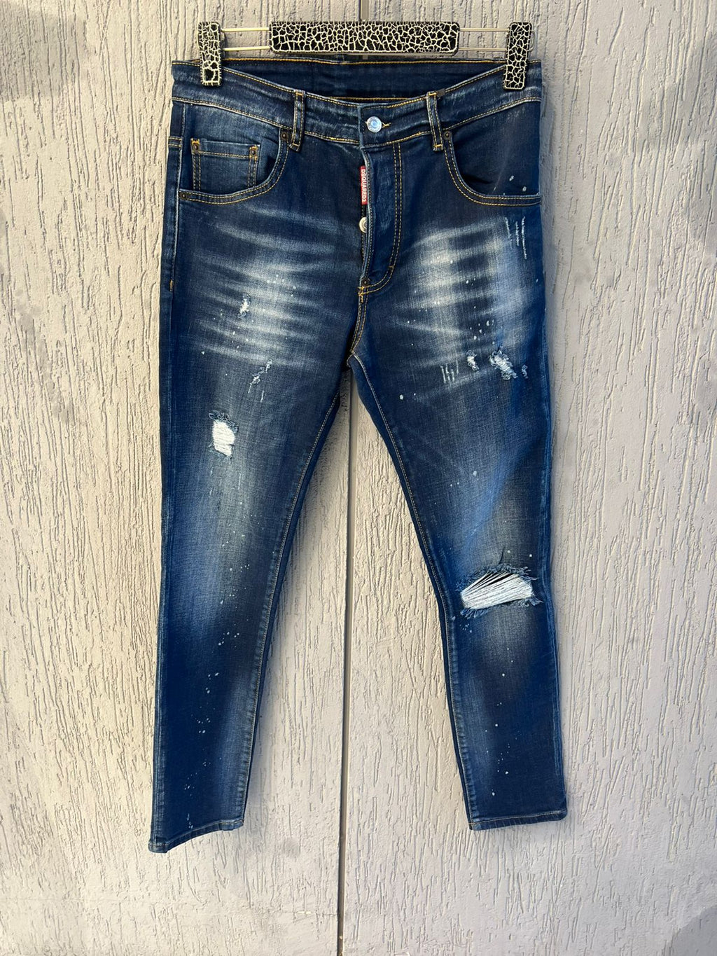 Dsquared2 - Distressed Paint-Splatter Slim Jeans | Indigo Wash