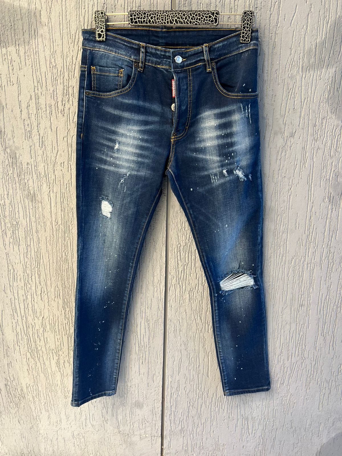 Dsquared2 - Distressed Paint-Splatter Slim Jeans | Indigo Wash