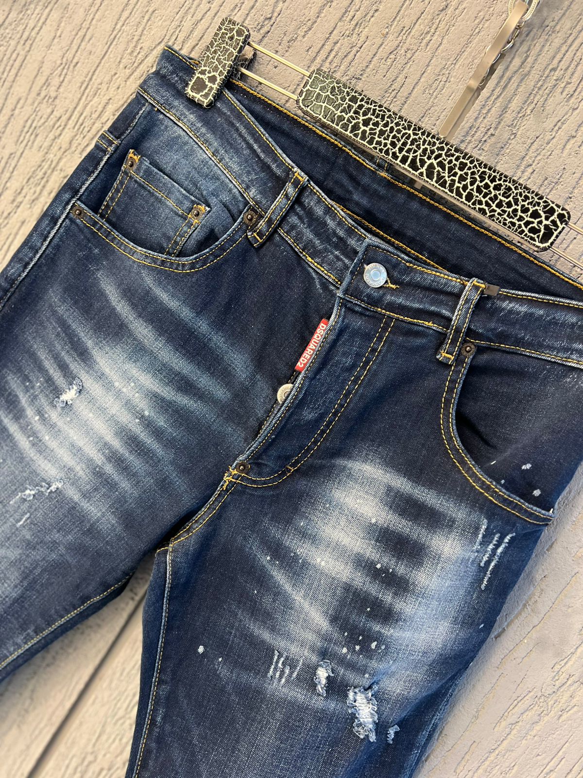 Dsquared2 - Distressed Paint-Splatter Slim Jeans | Indigo Wash