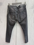 2Y Premium - Distressed Paint-Splatter Jeans with Chain | Vintage Black