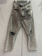 Uneffected - Distressed Charcoal Acid Wash Jeans | Signature Embroidery