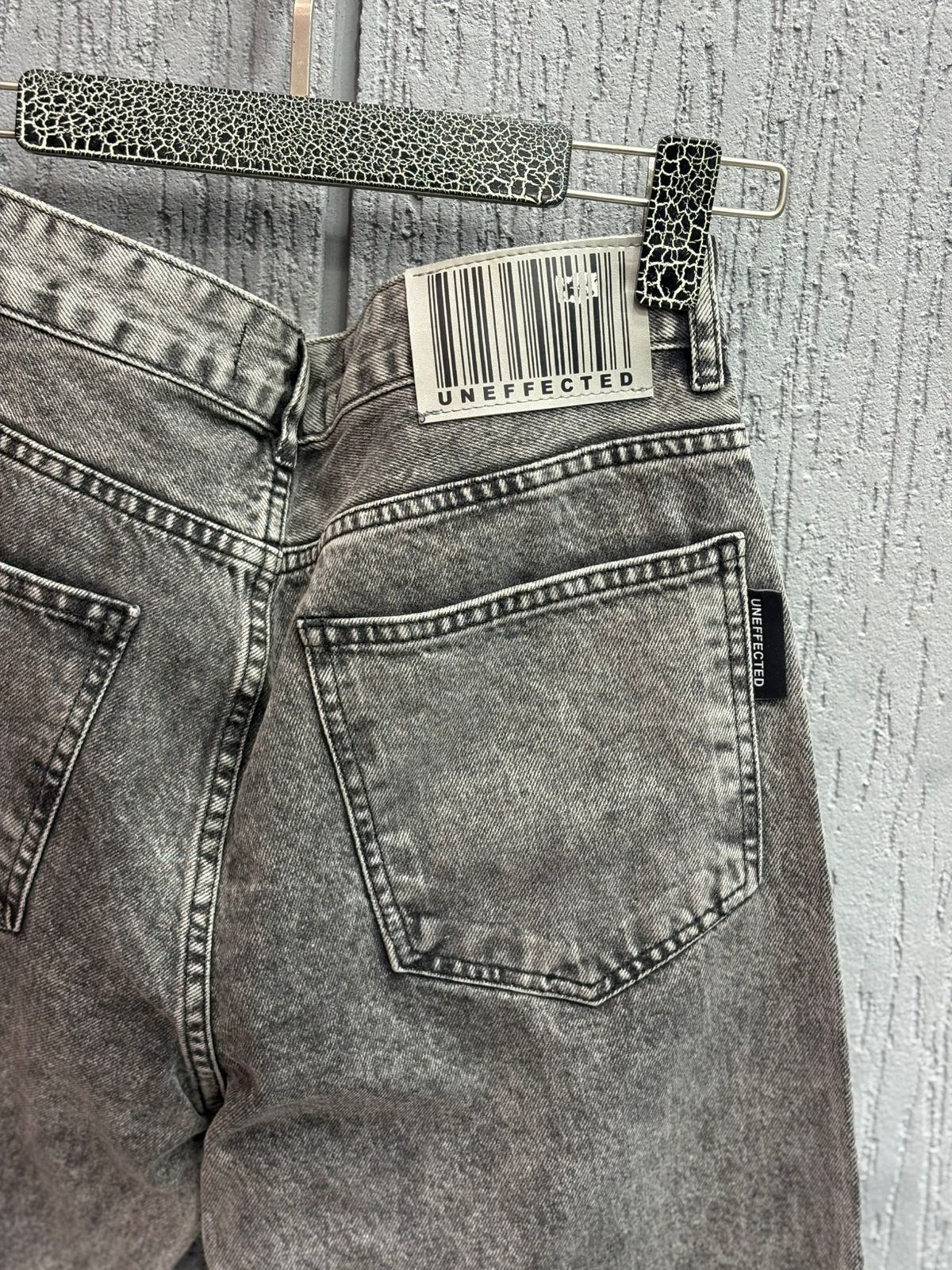 Uneffected - Distressed Charcoal Acid Wash Jeans | Signature Embroidery