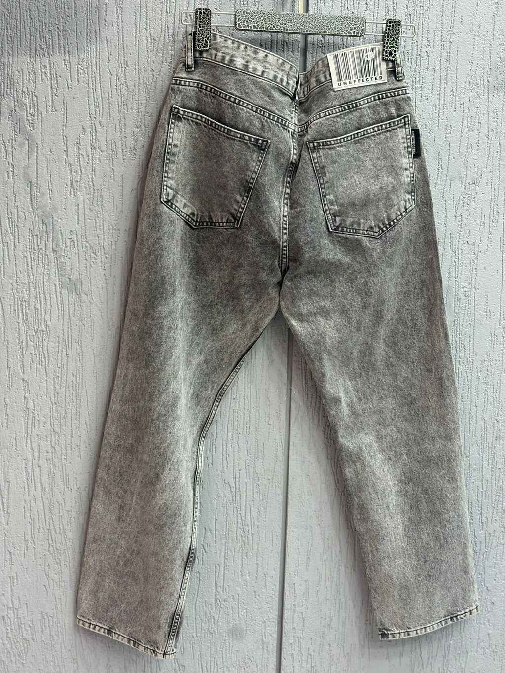 Uneffected - Distressed Charcoal Acid Wash Jeans | Signature Embroidery