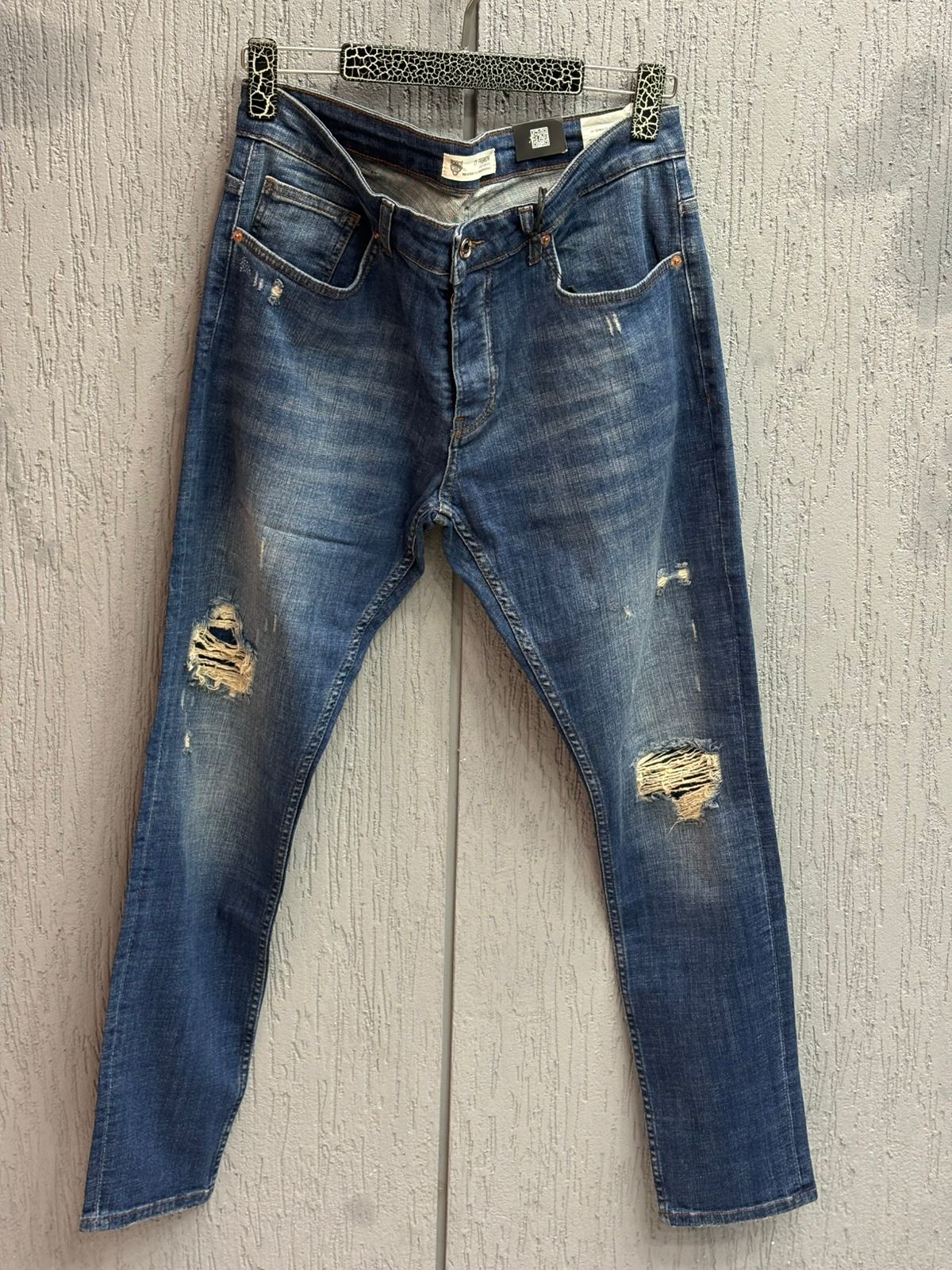 2y Premium - Vintage Medium Blue Ripped Jeans | Slim Tapered Fit