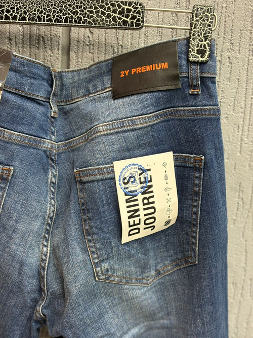 2y Premium - Vintage Medium Blue Ripped Jeans | Slim Tapered Fit