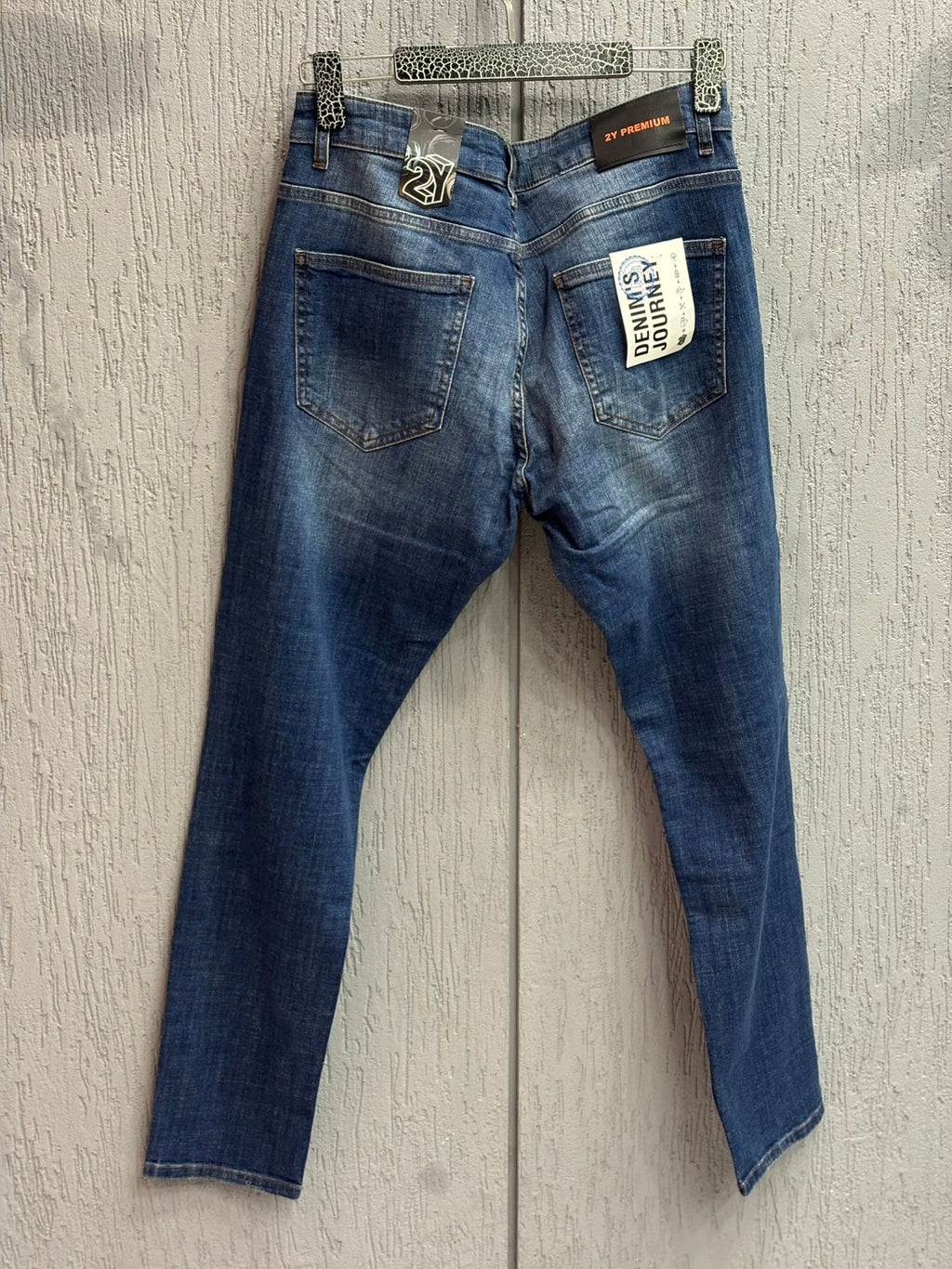 2y Premium - Vintage Medium Blue Ripped Jeans | Slim Tapered Fit