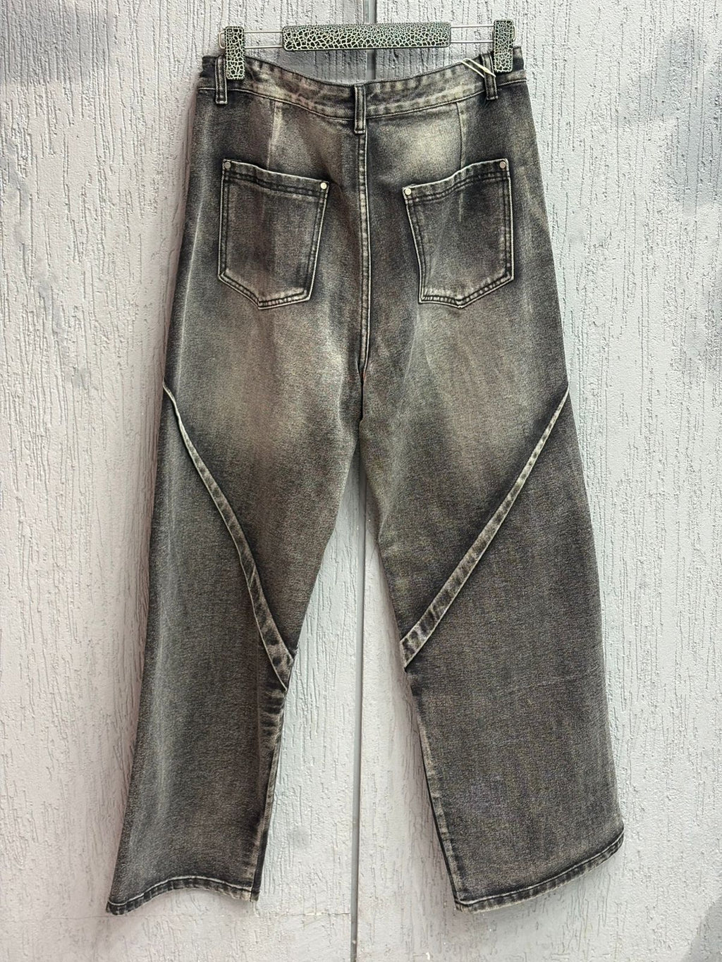 Fashion - Vintage Wash Geometric Panel Wide-Leg Jeans – Faded Charcoal