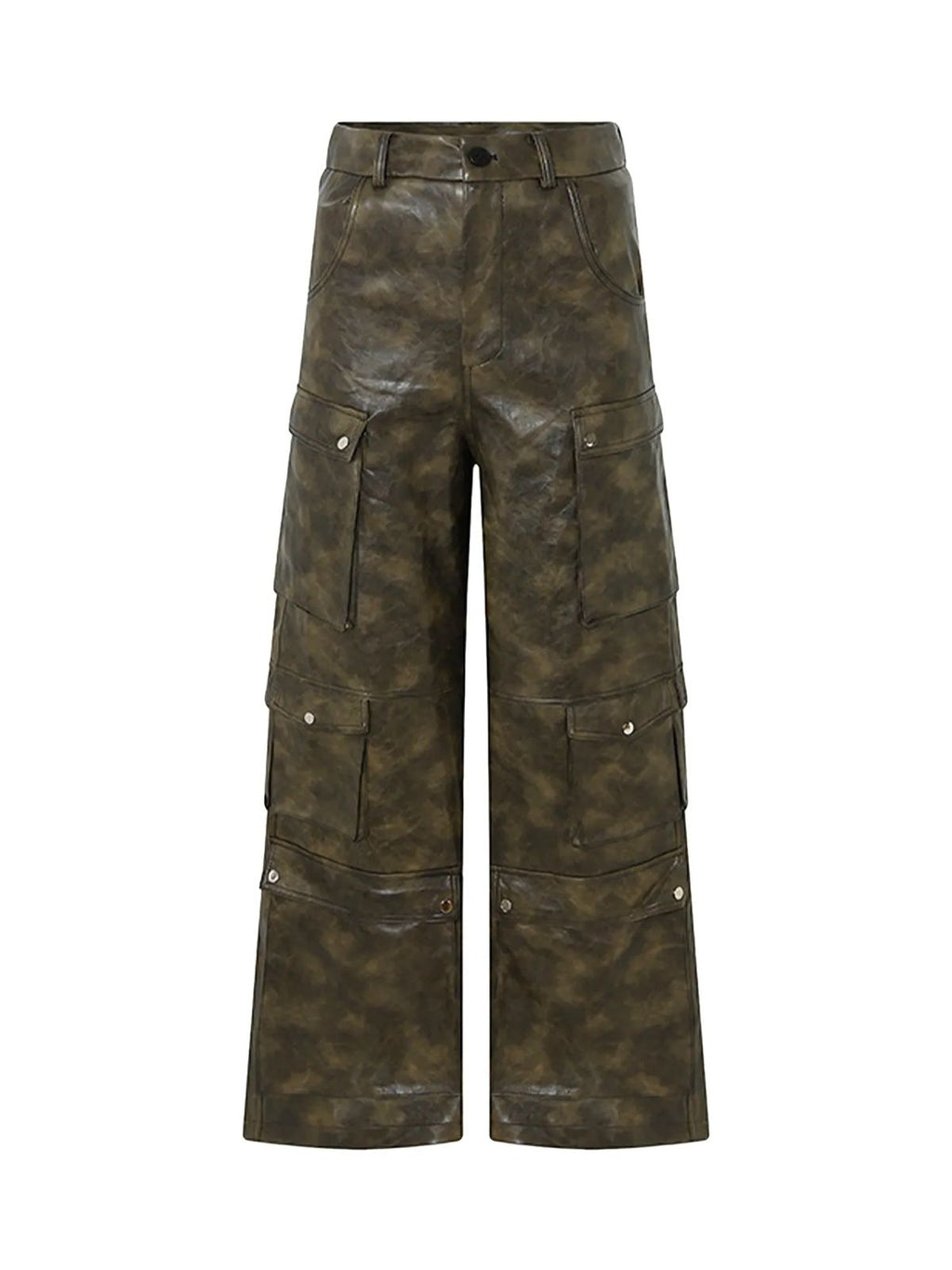DDNPHH - Heavy Oil-Wash Vegan Leather Cargo Trousers – Dark Olive