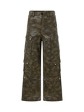 DDNPHH - Heavy Oil-Wash Vegan Leather Cargo Trousers – Dark Olive