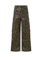 DDNPHH - Heavy Oil-Wash Vegan Leather Cargo Trousers – Dark Olive