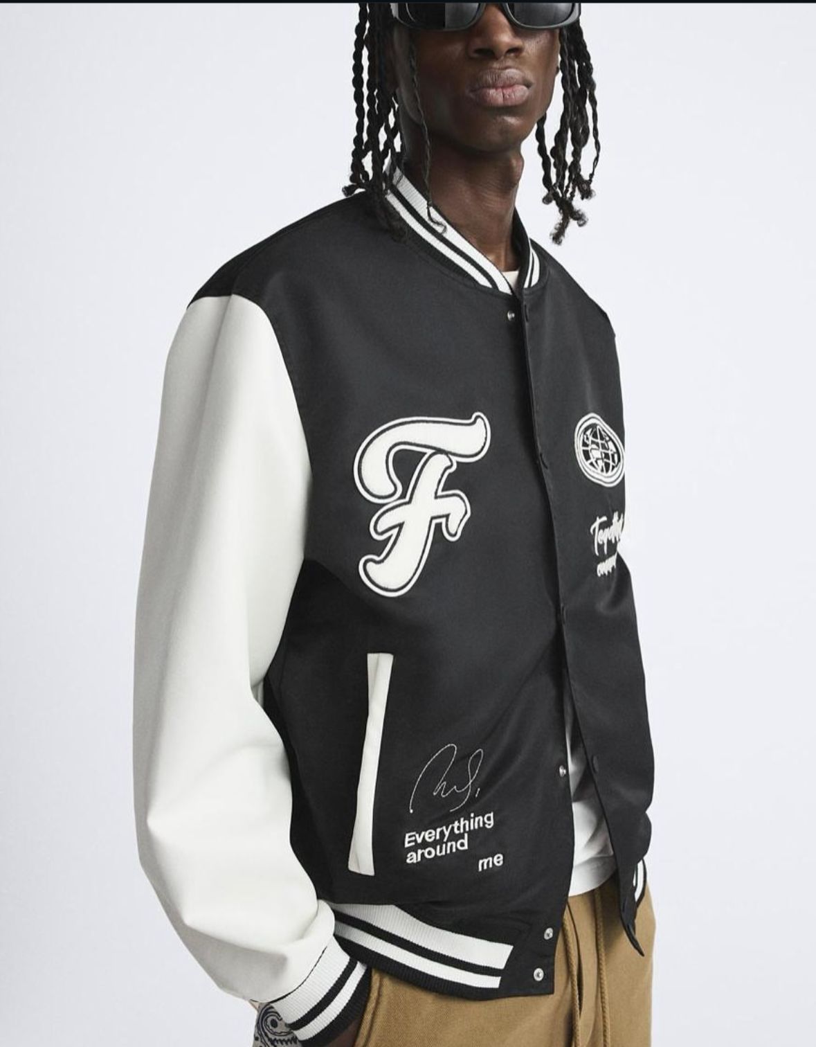 Zara - "Together Connected" Graphic Varsity Jacket - Black/White