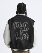 Zara - "Together Connected" Graphic Varsity Jacket - Black/White