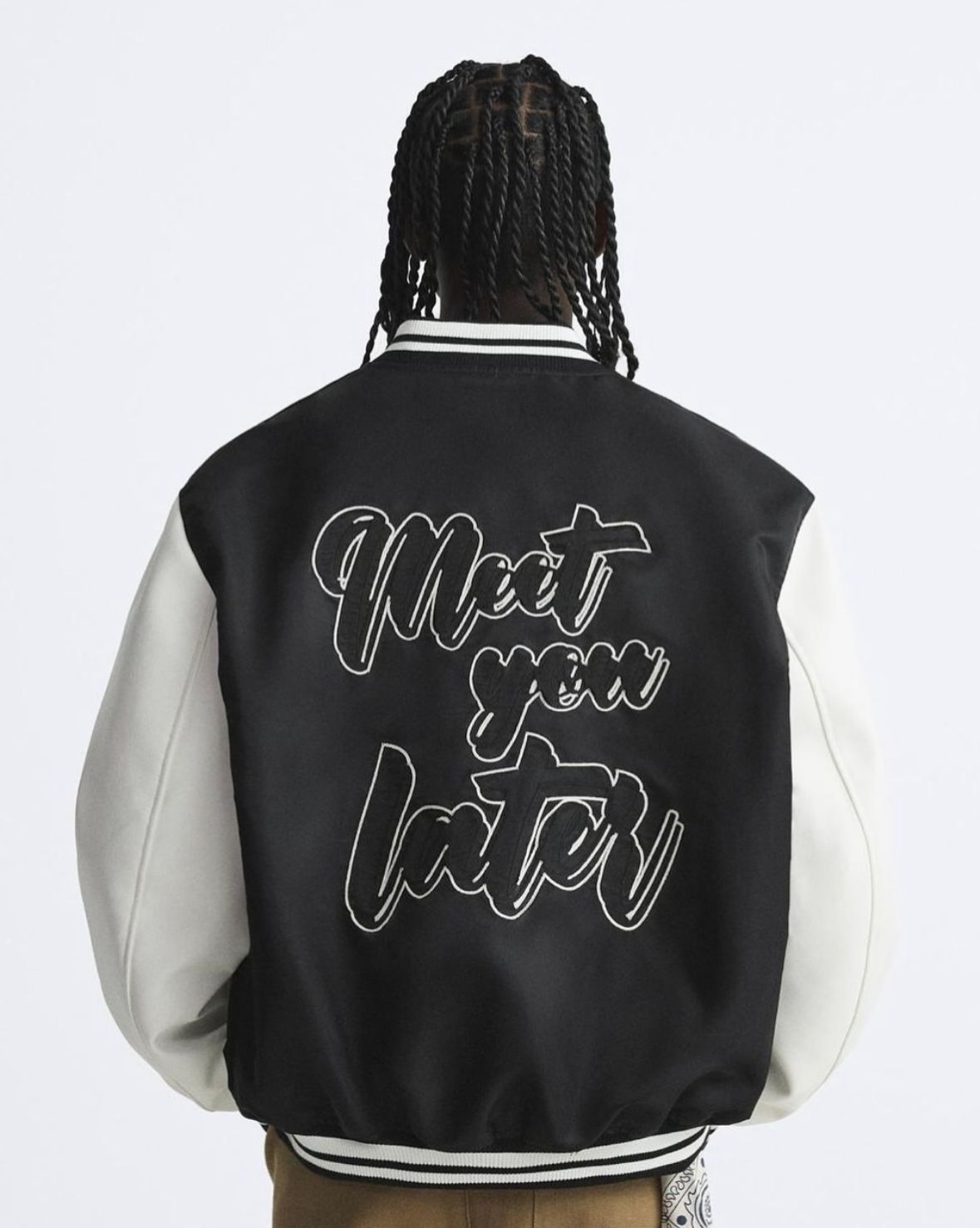 Zara - "Together Connected" Graphic Varsity Jacket - Black/White