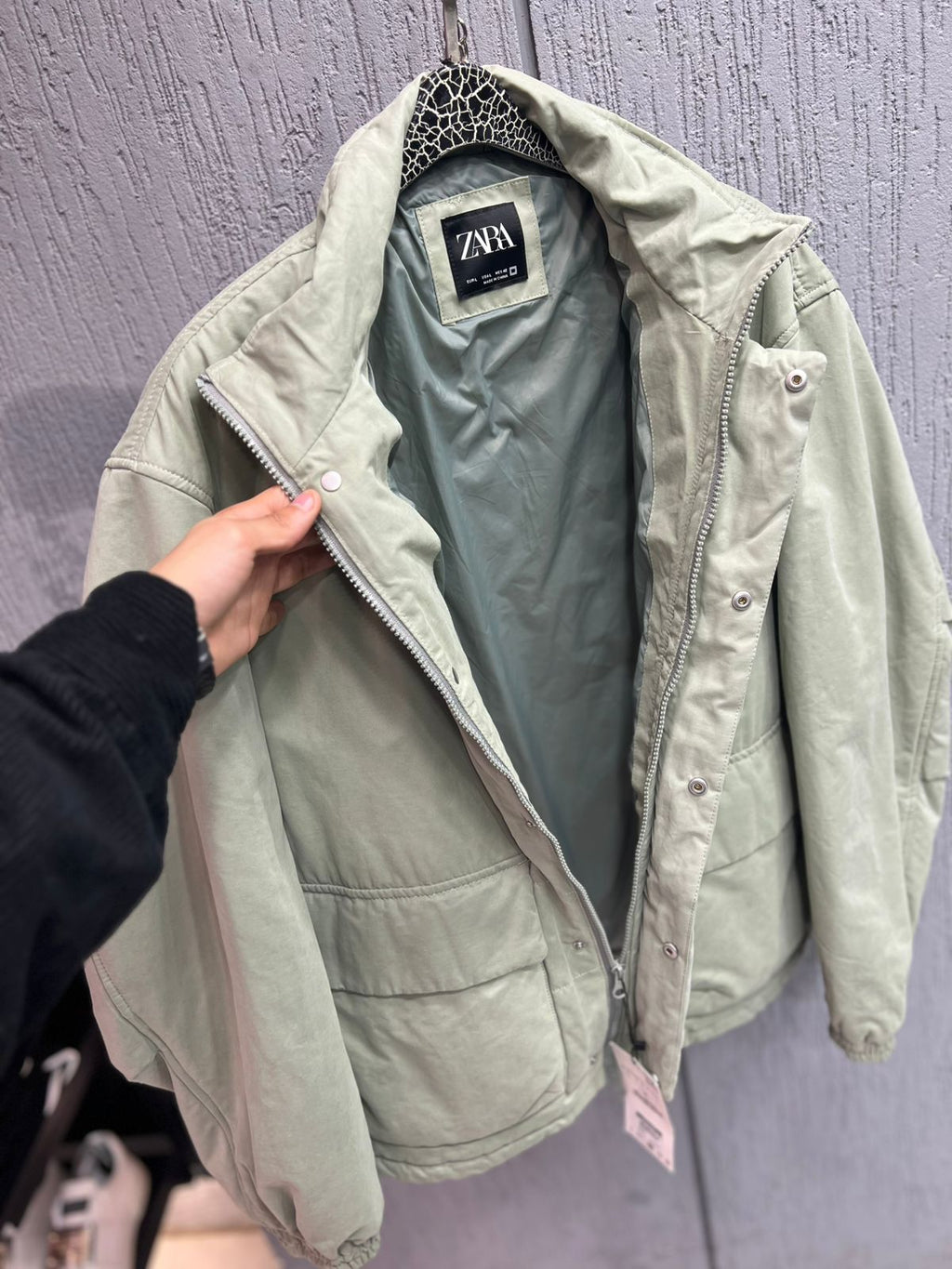 Zara - High-Neck Technical Padded Utility Jacket – Soft Sage