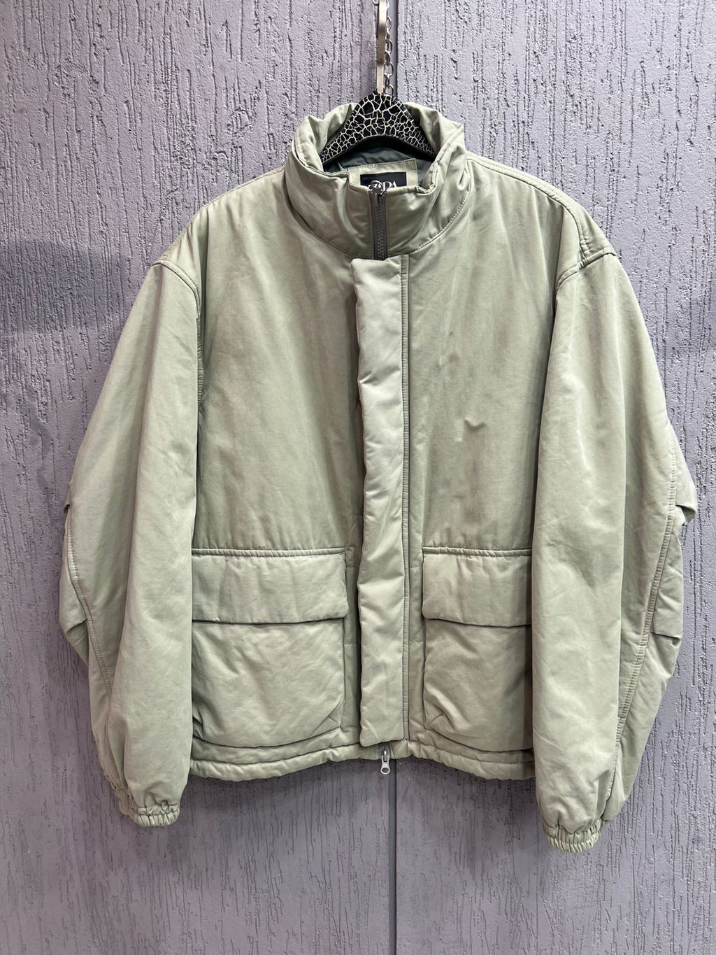 Zara - High-Neck Technical Padded Utility Jacket – Soft Sage