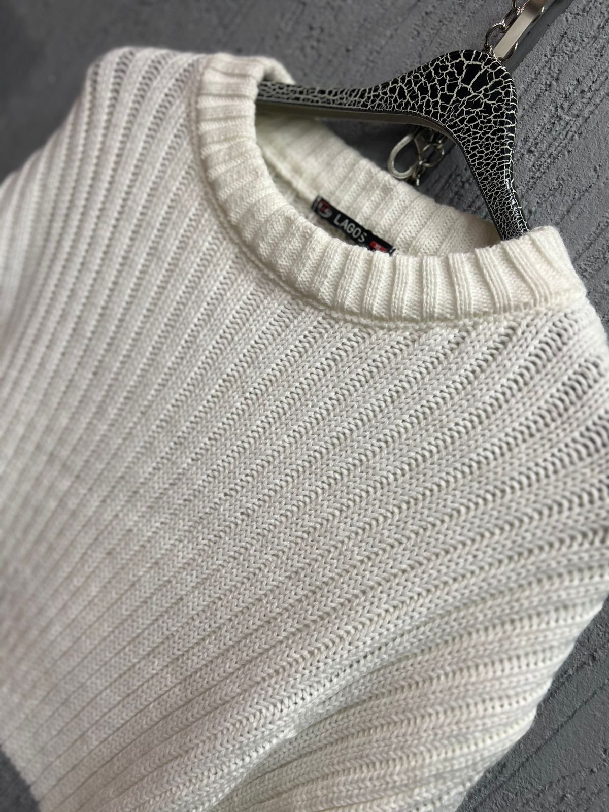 LAGOS - Signature Ribbed Knit Crewneck – Ivory & Slate Grey