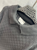 FASHION - Tonal Geometric Jacquard Polo – Onyx Black