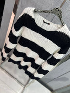 LAGOS - Bold Stripe Heavy-Gauge V-Neck – Noir & Ivory