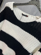 LAGOS - Bold Stripe Heavy-Gauge V-Neck – Noir & Ivory