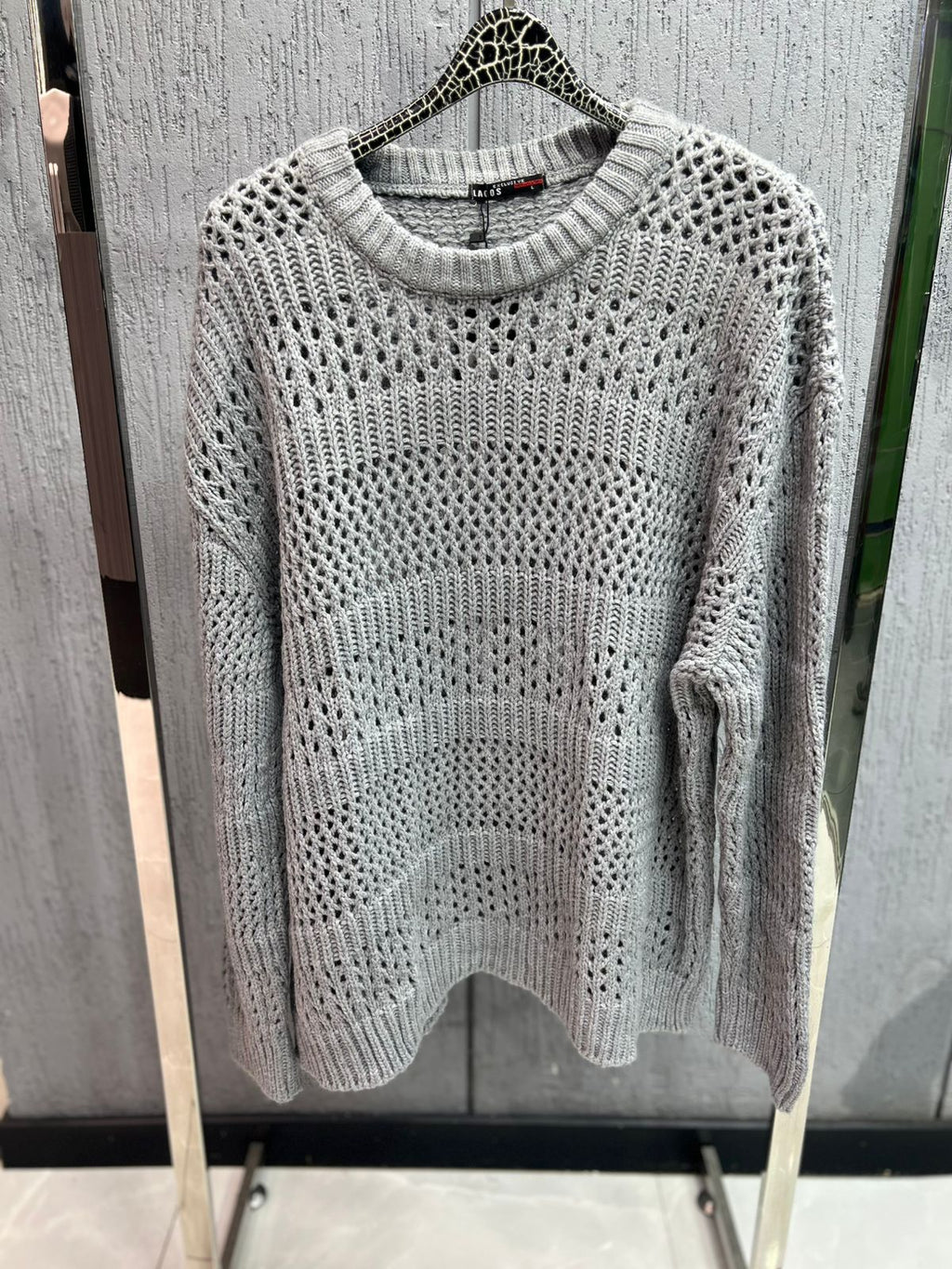 LAGOS - Open-Gauge Slate Grey Knit Crewneck