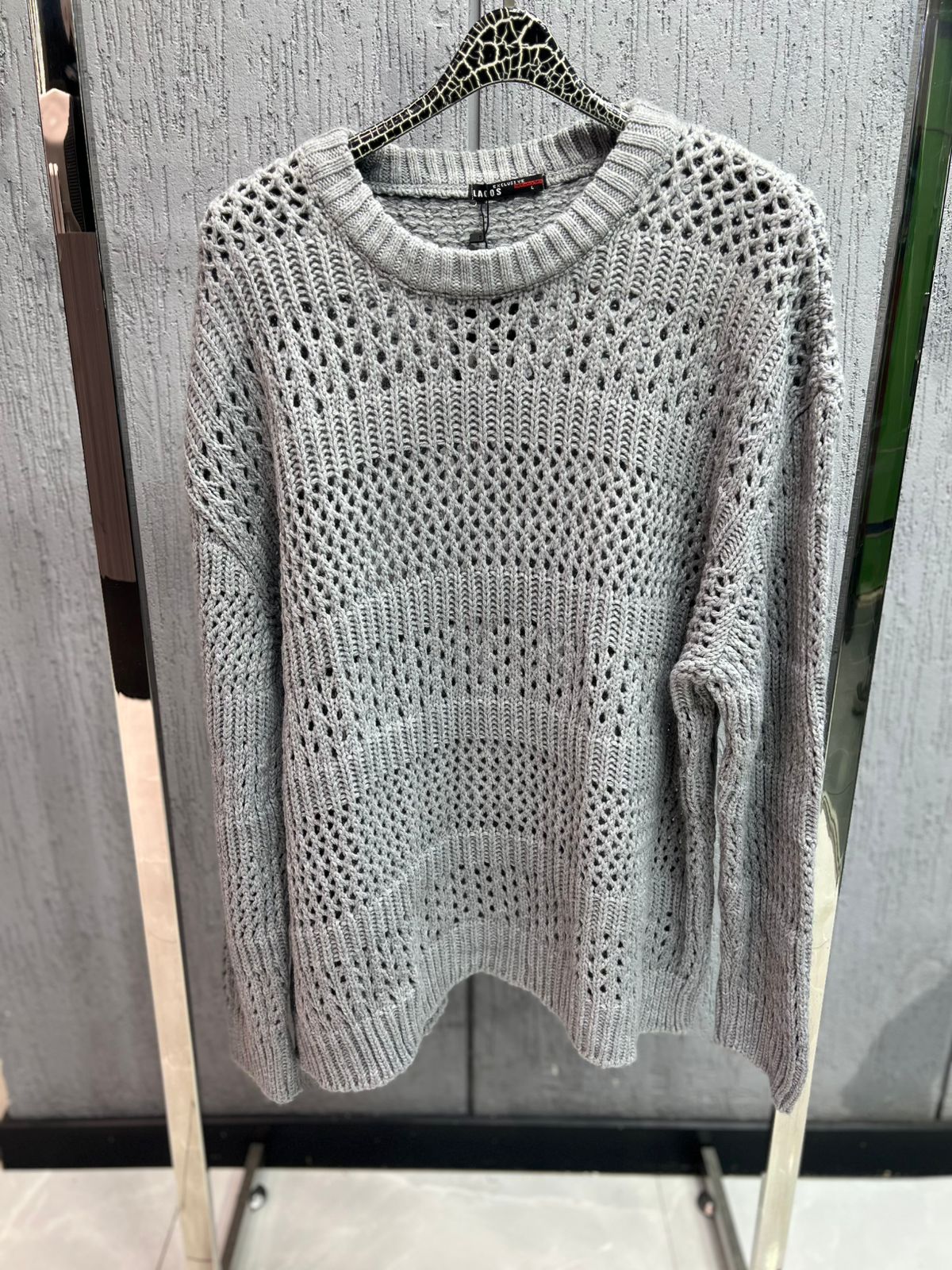 LAGOS - Open-Gauge Slate Grey Knit Crewneck