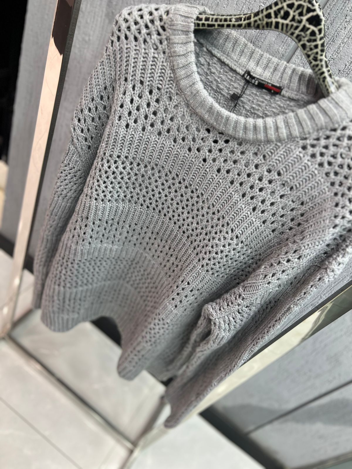 LAGOS - Open-Gauge Slate Grey Knit Crewneck