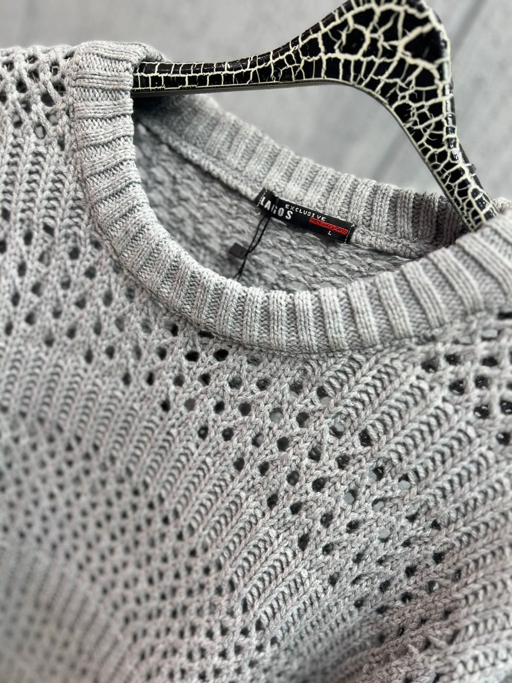 LAGOS - Open-Gauge Slate Grey Knit Crewneck