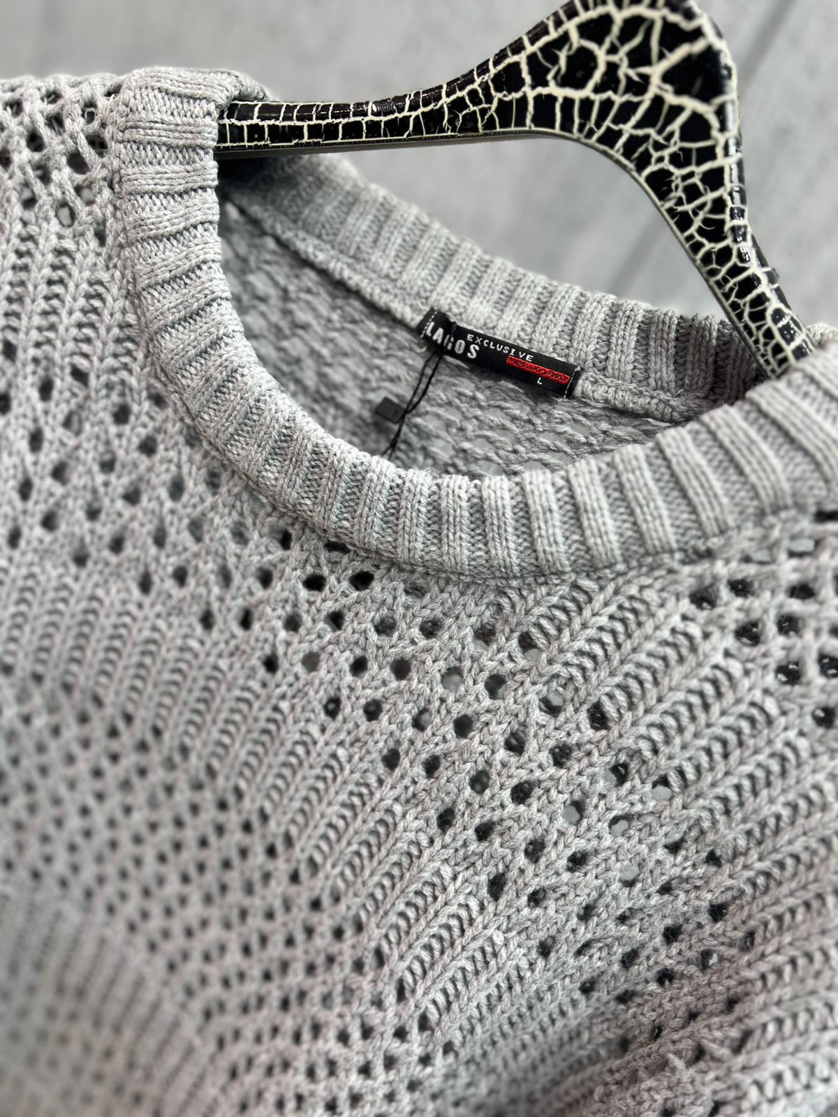 LAGOS - Open-Gauge Slate Grey Knit Crewneck
