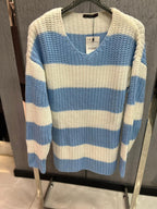 LAGOS - Heavy-Gauge Azure Stripe V-Neck – Sky Blue & Ivory