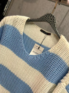 LAGOS - Heavy-Gauge Azure Stripe V-Neck – Sky Blue & Ivory