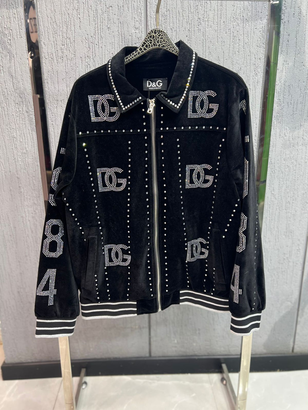 Dolce & Gabbana - "1984" Rhinestone Embellished Velvet Bomber Jacket | Black