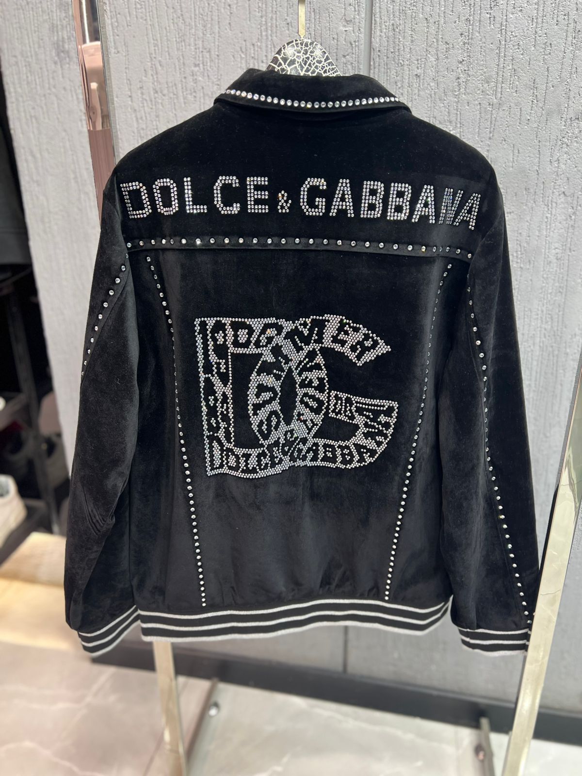 Dolce & Gabbana - "1984" Rhinestone Embellished Velvet Bomber Jacket | Black