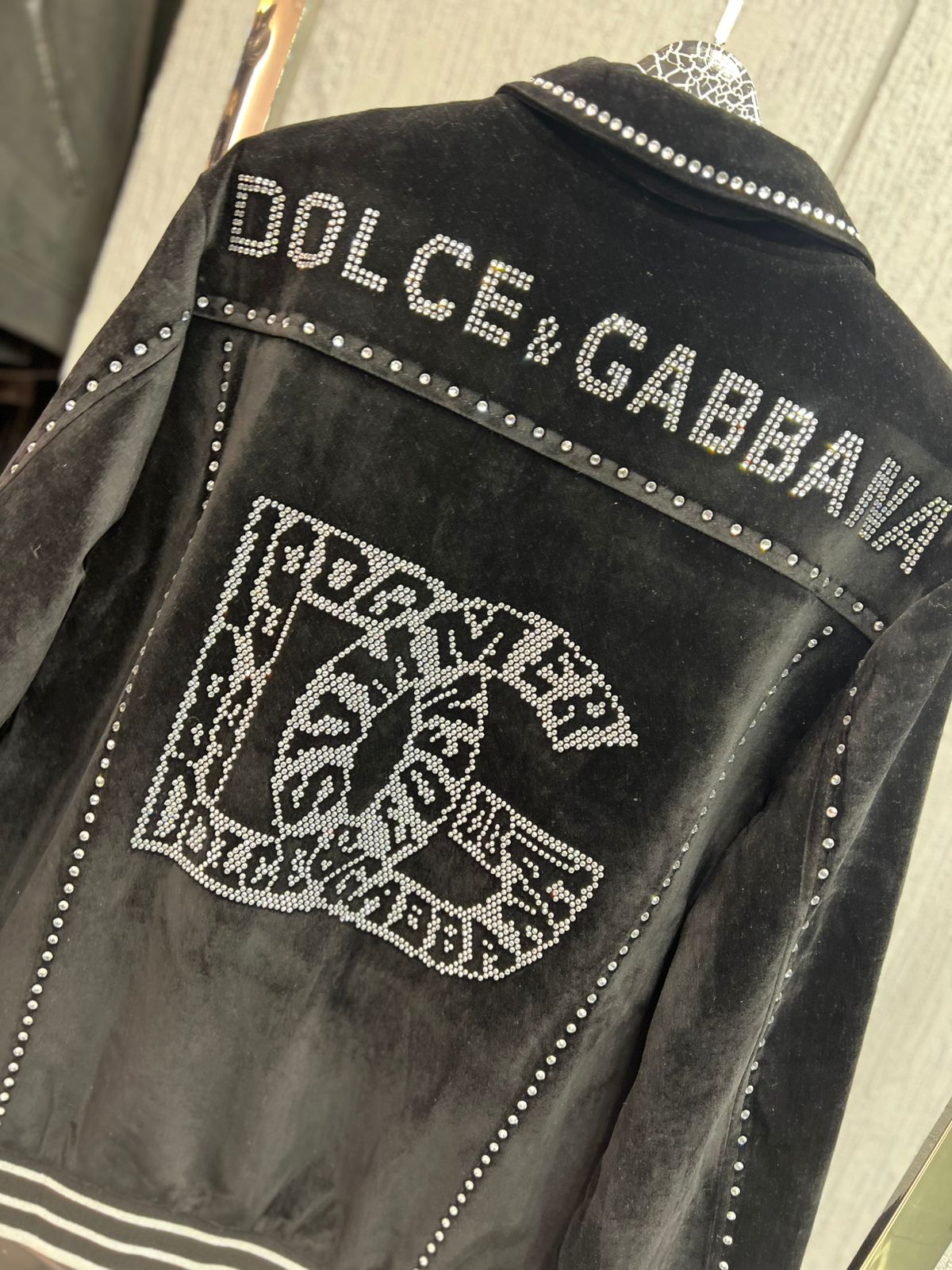 Dolce & Gabbana - "1984" Rhinestone Embellished Velvet Bomber Jacket | Black